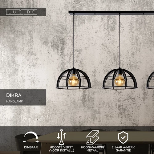 Lucide DIKRA - Hanglamp - Ø 40 cm - 3xE27 - Zwart - USP